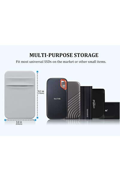 Lacdo Portable Hard Drive Sleeve for Laptop, 2-Pocket Adhesive SSD Pouch, Gray