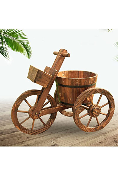genric 𝐎𝐧𝐞𝐃𝐜𝐨𝐫 Tricycle Flower Pot Planter – Rustic 3-Wheel Cart Design | Wooden Plant Holder