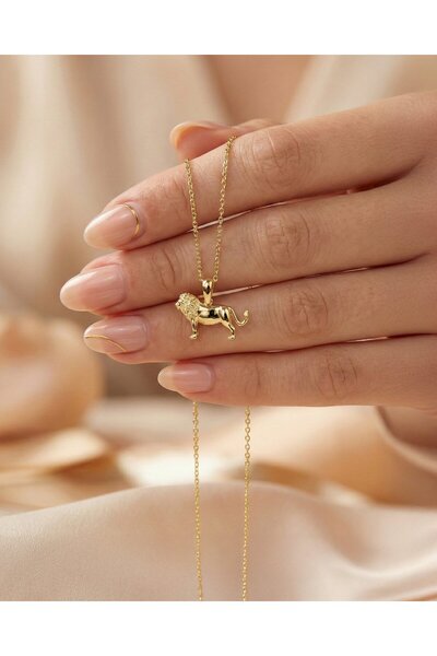 İNDİGO TAKI Üç Boyutlu Sade Minik Aslan 14 Ayar Altın Kolye