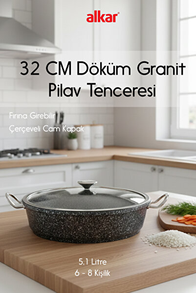 FİTHOME 32 cm Cast Granite Oven-Safe Fireproof and Non-Stick Casserole Pot