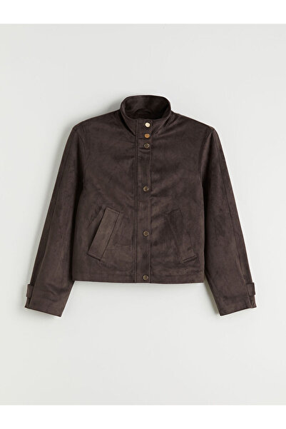LC Waikiki artı-store'den Kahverengi Dik Yaka Süet Görünümlü Kadın Ceket