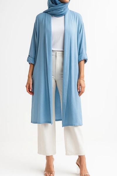 MayaCloset Women's Long Knitwear Blue Latte Cardigan