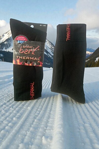 İbrahim Berk 4 Pairs Men's Black Thermal Socks Long Men's Towel Thermal Socks Set (41-45)