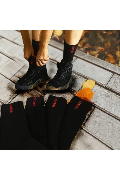 İbrahim Berk 3 Pairs Men's Black Thermal Socks Long Men's Towel Thermal Socks Set (41-45)