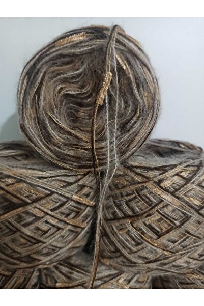 İPEK YÜN İPLİK DÜNYASI Angora Knitting Yarn 3 Ply (Beige, Brown) Glitter Stripe Butterfly (Camel) Mix 100Gr