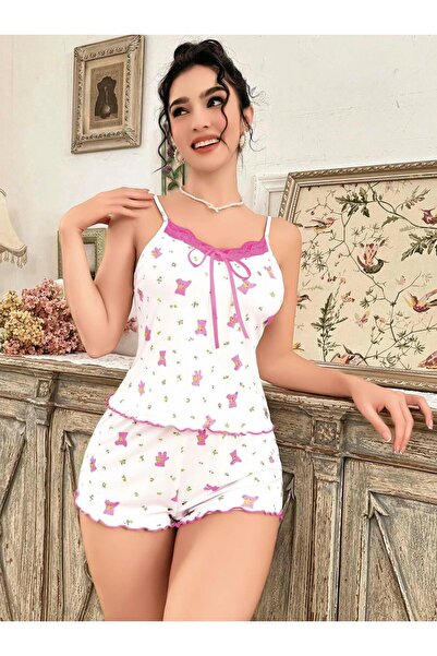 Bleu Petite Σετ πιτζάμες με λεπτομέρεια από λευκή κορδέλα και σορτς με σχέδιο