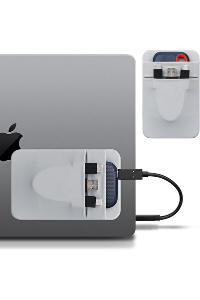 Lacdo Portable Hard Drive Sleeve for Laptop, 2-Pocket Adhesive SSD Pouch, Gray