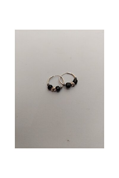 Jolie Silver 925 Silver Creole Earrings 12 mm with Black Stones, Jolie Silver, 1.2 g, 1 cm x 1.4 cm