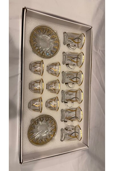 MASA 6-piece tea set with 6 glass saucers and 6 gold cups (18 pieces)