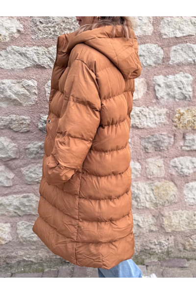 PELTEX Tan Midi Length Pocket Detailed Plus Size Puffer Coat