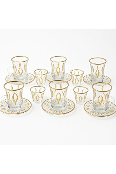 MASA 6-piece tea set with 6 glass saucers and 6 gold cups (18 pieces)