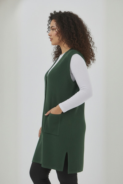 Elvin Women's Knitwear Plus Size Vest Corded Fabric Mother Vest