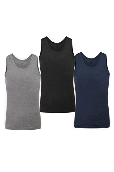 LUX Boys Vest Cotton Tank Top Undershirt Vest- For 7-8yrs Gray Blue Black Color, Pack of 3pcs