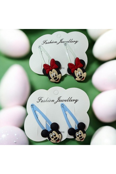 Buki'nin Atölyesi 4'lü Figürlü Lüks Çıtçıt toka Kız çocuğu Hediyelik Mickey M...