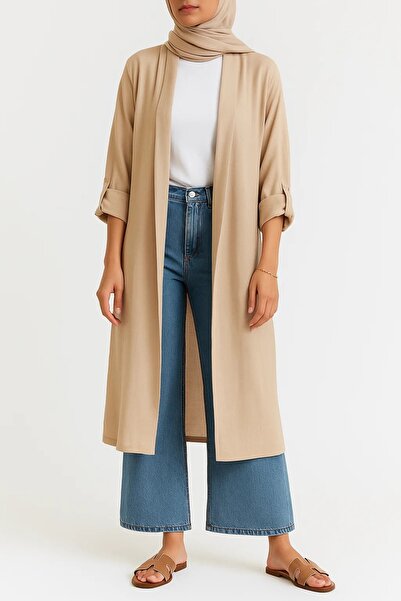 MayaCloset Women's Long Knitwear Beige Latte Cardigan