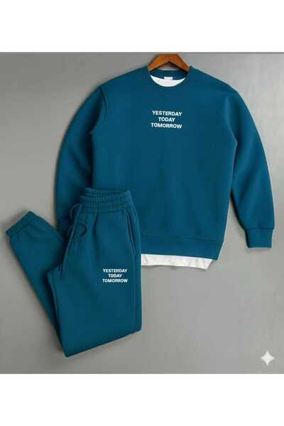 woonkey Yesterday Today Tomorrow Printed Crew Neck Sweatshirt Tracksuit | Minimalist Unisex Cotton