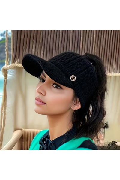 GlassySKY Șapcă de iarnă cu plasă căptușită în stil baseball, elegantă, cu vârf deschis, pentru păr lung