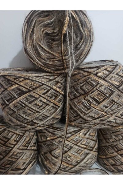İPEK YÜN İPLİK DÜNYASI Angora Knitting Yarn 3 Ply (Beige, Brown) Glitter Stripe Butterfly (Camel) Mix 100Gr