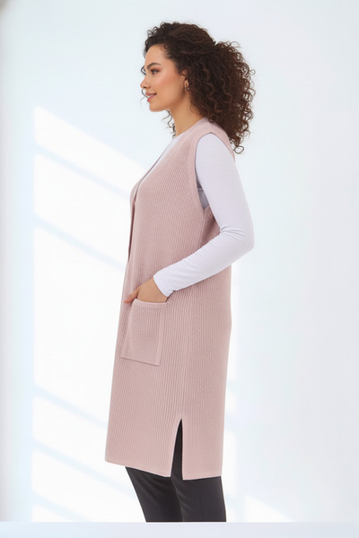 Elvin Women's Knitwear Plus Size Vest Corded Fabric Mother Long Vest