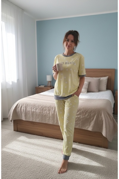 Yeni İnci Bpj1694 Women's Short Sleeve Pajama Set 100% Viscose