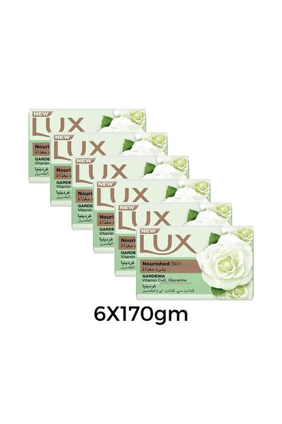 LUX صابون استحمام مُغذي للبشرة برائحة الغاردينيا والجلسرين - ٦ × ١٧٠ غرام