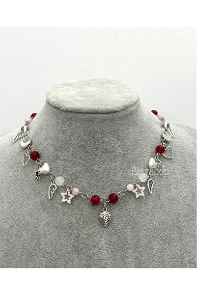 sleyshop Pink Quartz Moonstone Natural Stone Red Strawberry Pendant