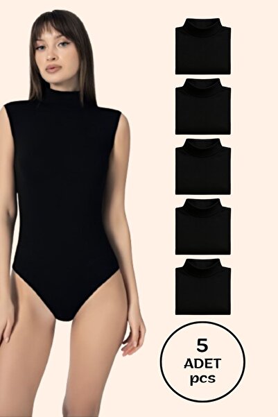 Altınay Women's Cotton Half Turtleneck Zero Sleeve Snap Fastener Bodysuit (3 Pieces)