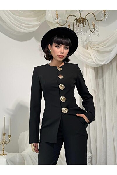 Julidress Large Gold Button Jacket and Pants Premium Design Set