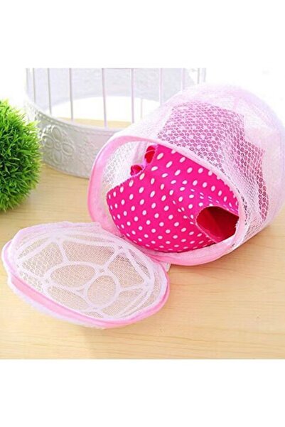Generic Mesh laundry bag for bras, with zipper, pink and white color, protects underwear in the washing machine