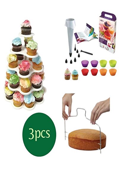 Generic Cake Decorating and Baking Tool Set – 3 Pieces Includes Multi-Tier Cupcake Display Stand, Decorating Kit Contains
