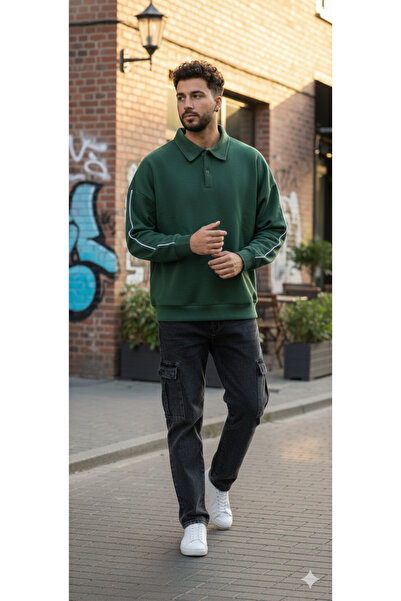 HeviStor Πλεκτό φούτερ με λαιμόκοψη πόλο με λεπτομέρειες oversize