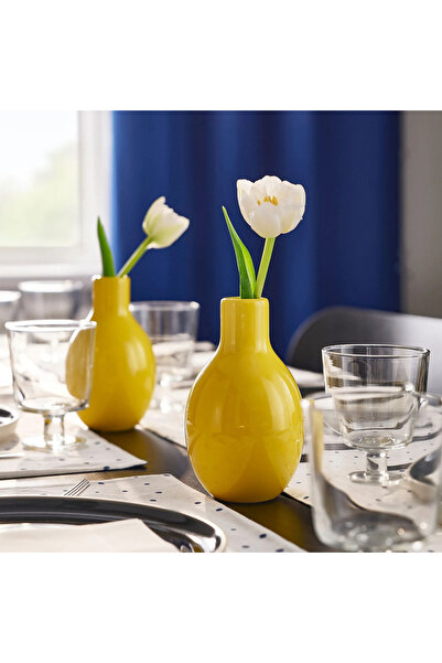 IKEA Blodbjörk Ceramic Vase, Yellow 16 cm