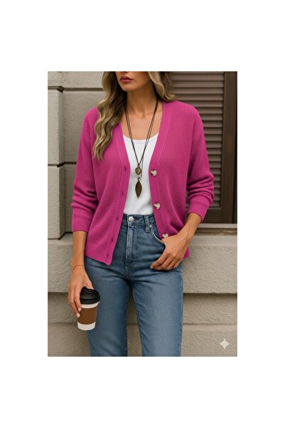 vuvutasarım New Season Long Sleeve Button Detailed Women's Knitwear Cardigan Js2008