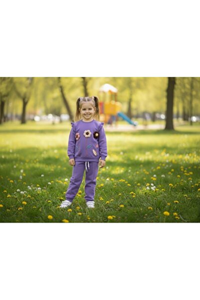 ruhaay Girls' Embroidery Flower Detailed Long Sleeve Transitional Bottom Top Set