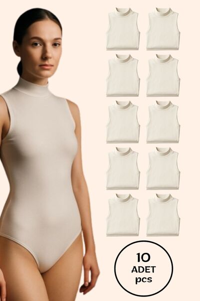 Altınay Women's Cotton Half Turtleneck Zero Sleeve Snap-On Bodysuit (10 Pieces)