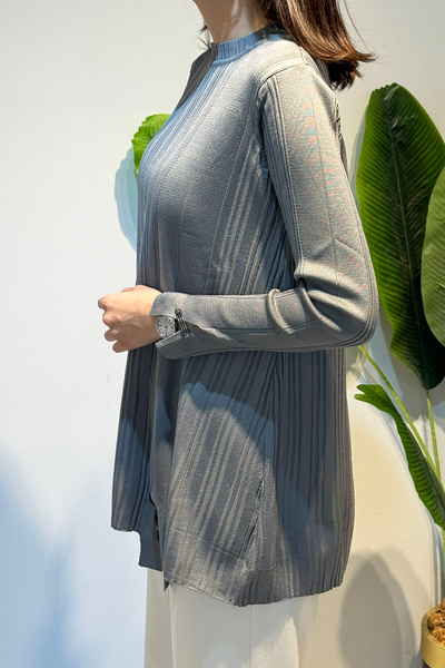 REMSA Corded Fabric Knitwear Tunic with Accessory Detail 35041 Gray