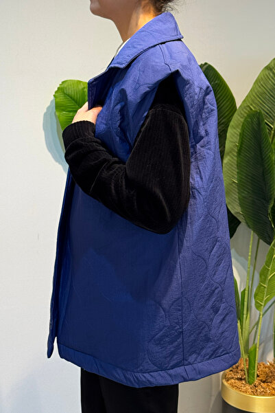 Lale Butik Quilted Belt Detail Vest 51258 Indigo