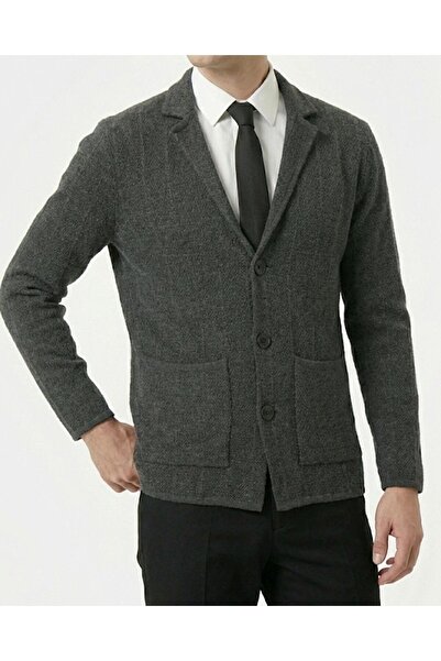 TerziAdemAltun Italian Style S Slim Fit Button Knitwear Jacket Anthracite T13265