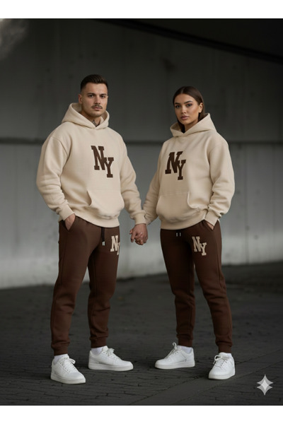 NİCE 3 İplik Winter Ny B Printed Bottom and Top Set Couple Combination – Unisex Tracksuit Set