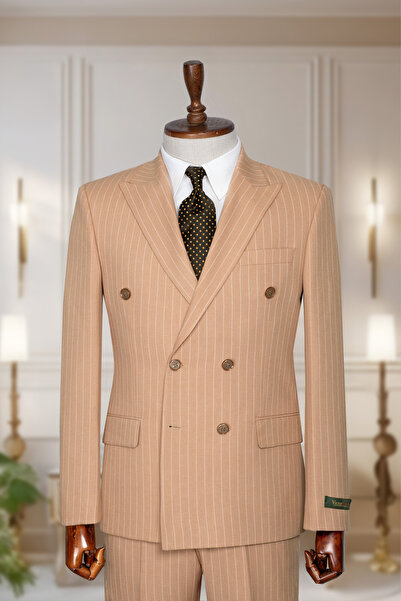 Victorleon Kruvaze Çizgili Slim Fit Takım Elbise