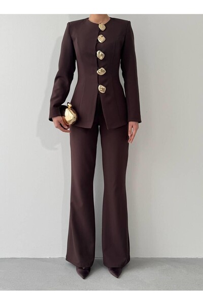 Julidress Large Gold Button Jacket and Pants Premium Design Set