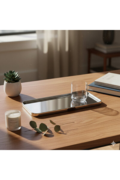 Host صينية تقديم ستيل مع مرآة مستطيل مقاس 40 سم