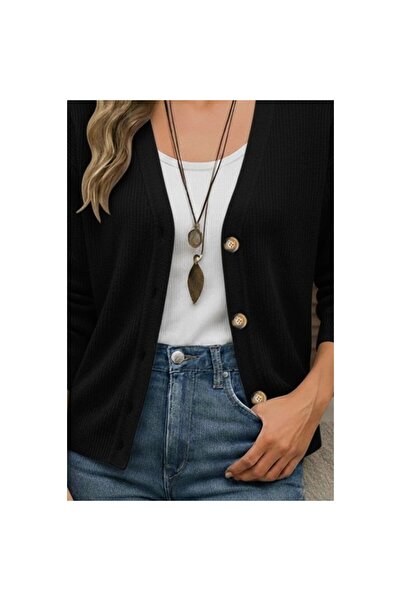 vuvutasarım New Season Long Sleeve Button Detailed Women's Knitwear Cardigan Js2008
