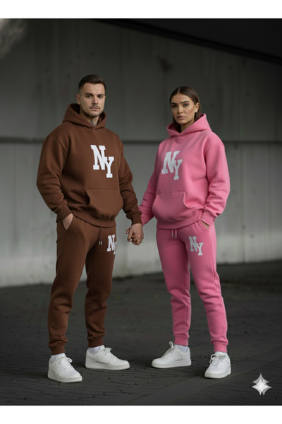 NİCE 3 İplik Winter Ny B Printed Bottom and Top Set Couple Combination – Unisex Tracksuit Set