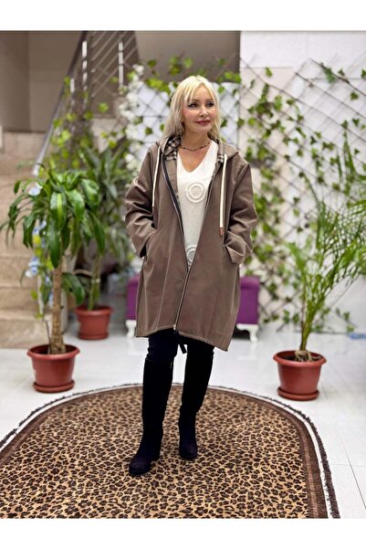 Punta Otantik YG12589 Κασμίρ ιταλικό παλτό με κουκούλα καρό βιζόν