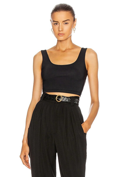 MetuCA Γυναικεία μαύρη μπλούζα από ύφασμα διπλής στρώσης με λαιμόκοψη σε σχήμ...