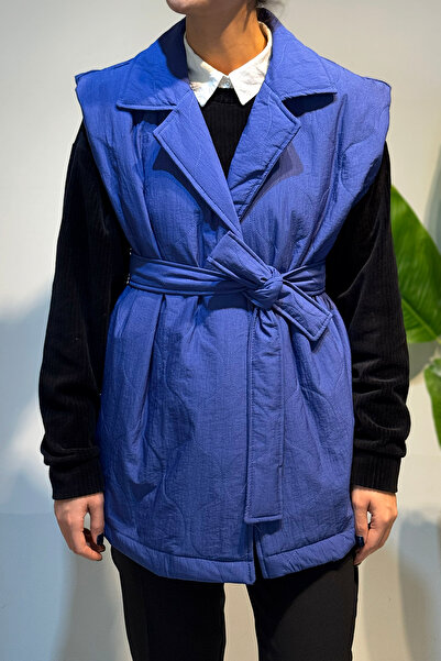 Lale Butik Quilted Belt Detail Vest 51258 Indigo