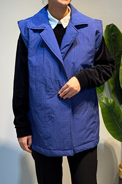 Lale Butik Quilted Belt Detail Vest 51258 Indigo