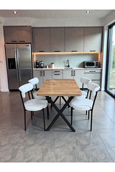 NESU EV 70 x 110 Masa Teddy Sandalye Takımı, 4 Kişilik Mutfak Masa Takımı Ceviz