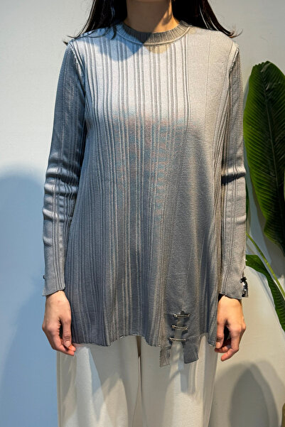 REMSA Corded Fabric Knitwear Tunic with Accessory Detail 35041 Gray